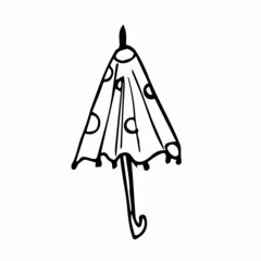 Vector umbrella. Doodle umbrella drawn with black lines. Black painted umbrella on a white background