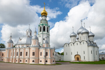 Fototapeta na wymiar The ancient Cathedrals of the Resurrection of Christ and St. Sophia on Kremlin Square. Vologda, Russia