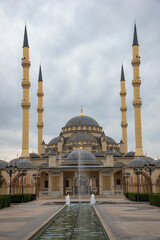Fototapeta na wymiar The Heart of Chechnya Mosque close-up. Chechen republic. Grozny