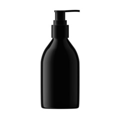 Round Black Plastic Bottle Cosmetic with Dispenser Pump Isolated