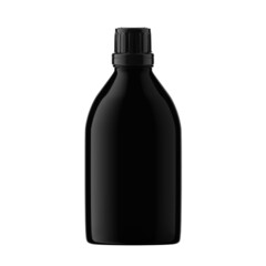 Round Black Plastic Bottle Cosmetic with Essential Cap Isolated