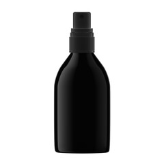 Round Black Plastic Bottle Cosmetic with Mist Spray Isolated