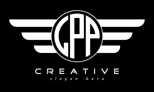 LPP three letter monogram type circle letter logo with wings vector template.