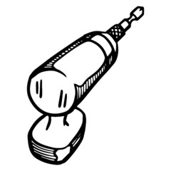 Electric impact driver icon. Hand drawn vector illustration. Woodworking tool