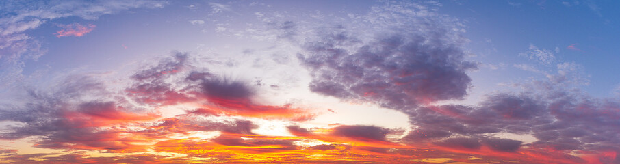 Naklejka na ściany i meble beautiful morning and colorful clouds, twilight sky, panoramic nature phenomenon background