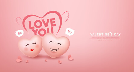 Valentines day, Balloon heart man and woman love each other, love you message, design background, Eps 10 vector illustration
