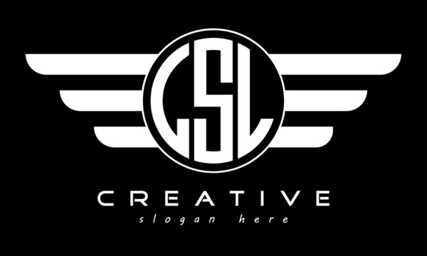 LSL three letter monogram type circle letter logo with wings vector template.