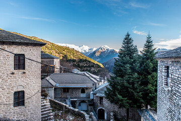 Syrrako village on a beautiful day, at Tzoumerka mountains, Ioannina, Epirus, Greece