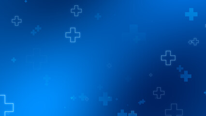 Abstract medical blue cross neon light shapes pattern background.