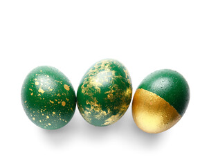 Stylish Easter eggs on white background