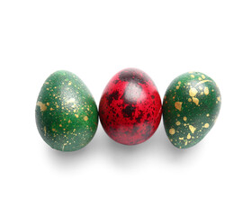 Stylish Easter eggs on white background