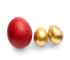 Stylish Easter eggs on white background