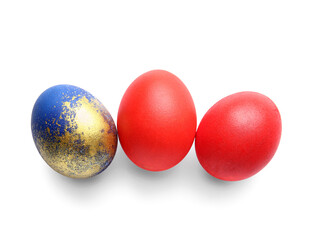 Stylish Easter eggs on white background