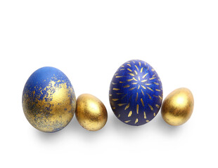 Stylish Easter eggs on white background