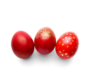 Stylish Easter eggs on white background