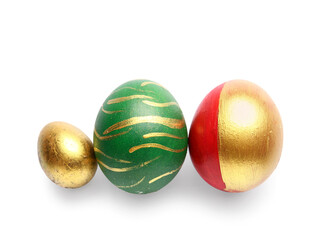 Stylish Easter eggs on white background