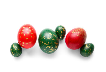 Stylish Easter eggs on white background