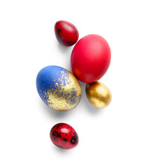 Stylish Easter eggs on white background