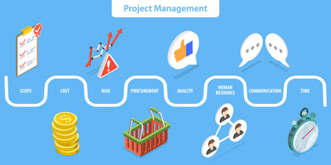 3D Isometric Flat Vector Conceptual Illustration of Project Management, Efficient Team Business Model