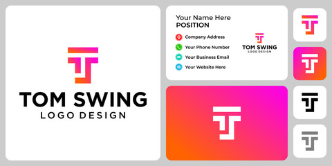 Letter T S monogram business logo design with business card template.