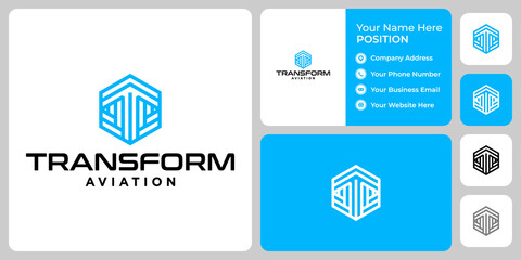 Letter T monogram aviation logo design with business card template.
