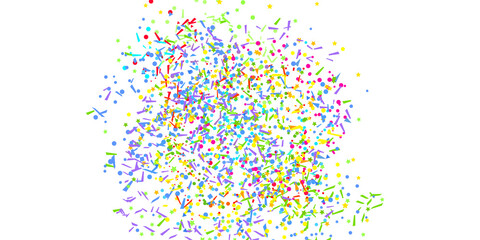 Confetti on white. Bright explosion. Colorful firework. Texture with colored glitters. Geometric background. Image for banners, posters and flyers. Greeting cards
