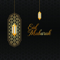 Eid Mubarak design with black and gold background 