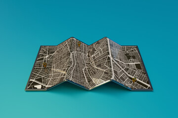 3D render of map city. Digital web map city of San Luis