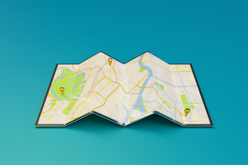 3D render of map city. Digital web map city of Toyoda