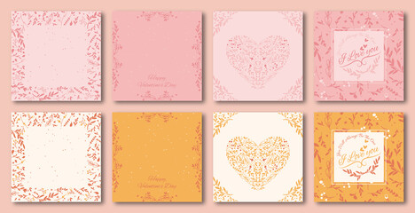 Ornate Happy Valentine's day greeting cards. Trendy square Valentine art templates. -- good for social media posts , posters and prints.