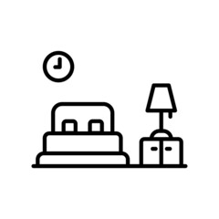 Bedroom line icon. clock symbol, bed, night lamp. simple design editable. Design template vector