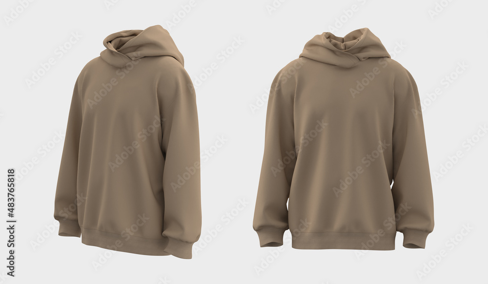 Wall mural Blank hooded sweatshirt mockup in front and side views, 3d rendering, 3d illustration