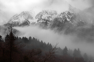 The impressive mountains of Agrafa, a hardly accesible mountainous region in central Greece, Europe, particularly atmospheric during winter time. 