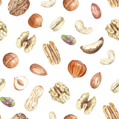 Seamless pattern with watercolor nuts