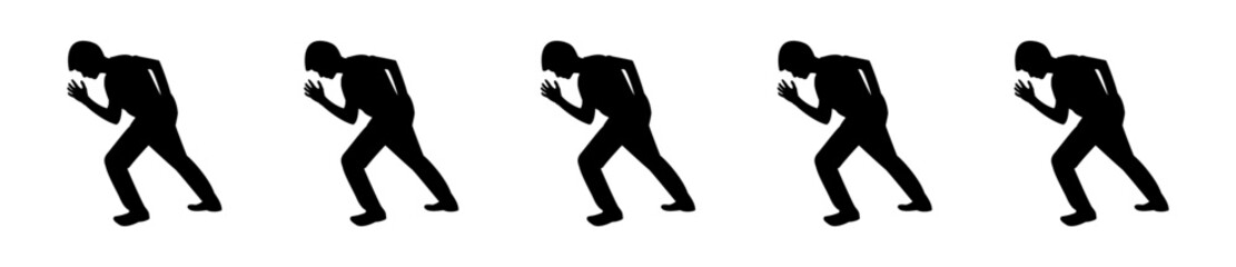 Set of silhouettes of running male kid 