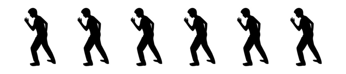 Set of silhouettes of running male kid 