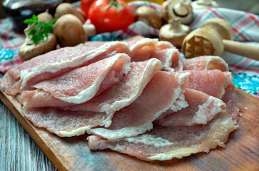Raw pieces of meat for cooking pork chops