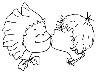 Sketch. Boy and girl are kissing. For Valentine's Day