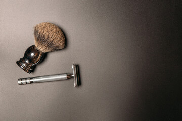 shaving tools on black background, copy space