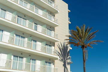 Obraz premium Main facade of a closed hotel on the island of Mallorca