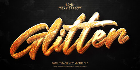 Gold text effect, editable shiny gold sparkle text style, glitter  text on black textured background