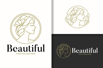 beauty line art woman silhouette logo template