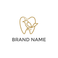 Dental bird logo, tooth design vector template