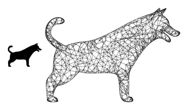Vector network dog icon. Hatched carcass flat network abstract image based on dog icon, is made with intersected lines.