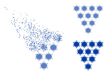 Dispersed dotted virus grapes vector icon with wind effect, and original vector image. Pixel destruction effect for virus grapes shows speed and movement of cyberspace items.