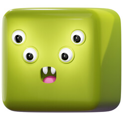 Portrait illustration enfantin 3d de monstre gentil, souriant et heureux pouvant illustrer des avatars de profil