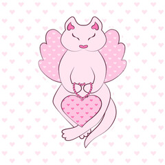 cupid cat on white background. vector illustration