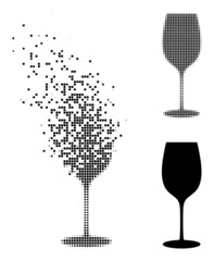 Dispersed pixelated wine glass vector icon with destruction effect, and original vector image. Pixel destruction effect for wine glass shows speed and motion of cyberspace items.