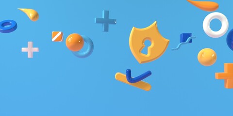 Security icon with geometric shapes - 3D render