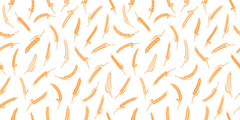 Vector cereal crops seamless pattern. Wheat, oat, rye and barley ears. Bakery or bread seamless background